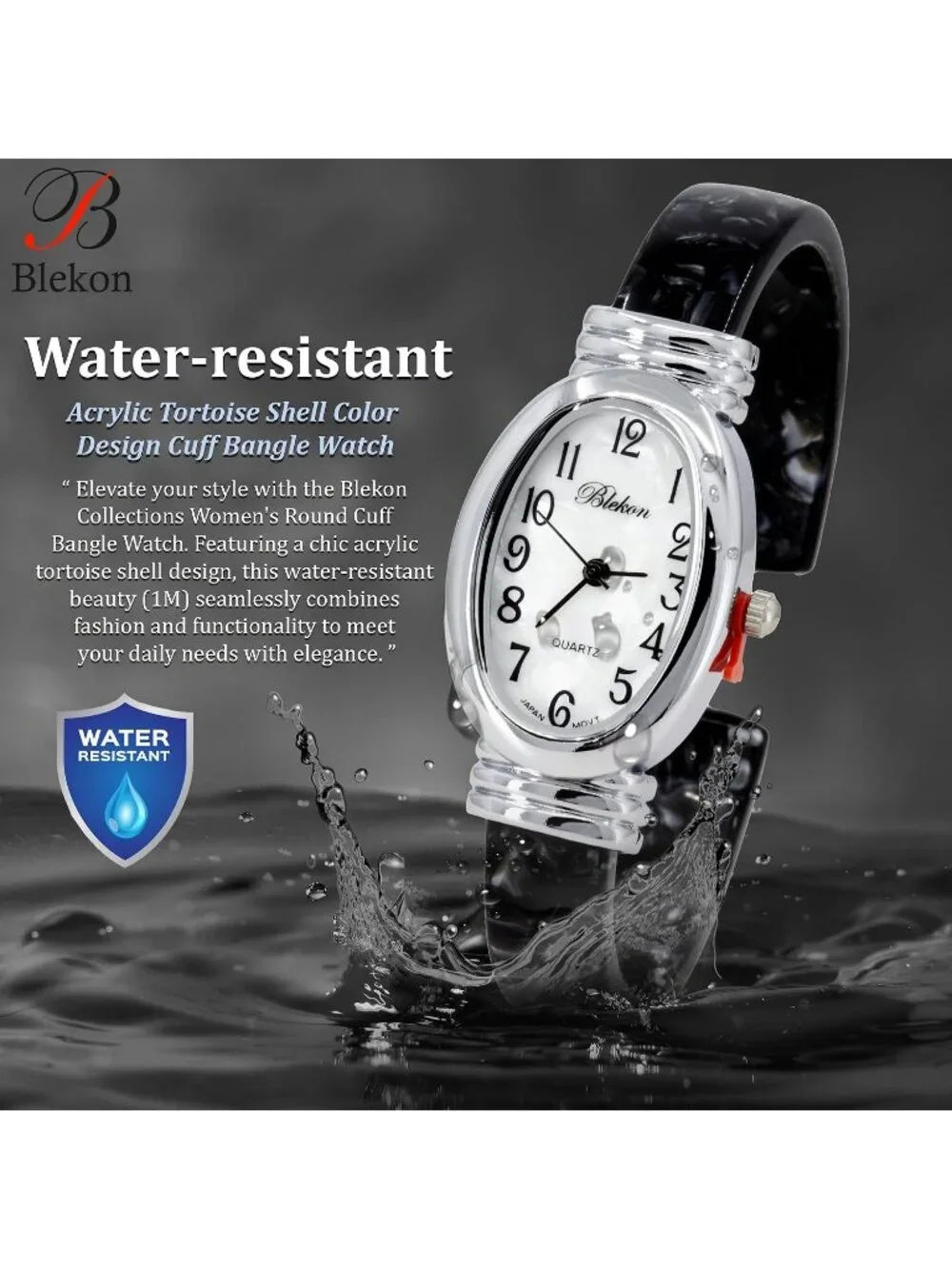 Women's Silver/White/Black Pearl/Oval Shell Color Design Cuff Bangle Watch